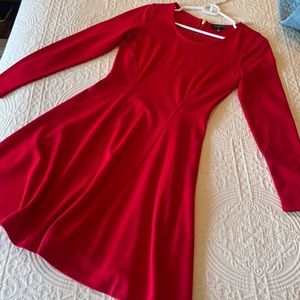 FIT-n-FLARE, RED dress! Comfortable with some stretch, zips up the back